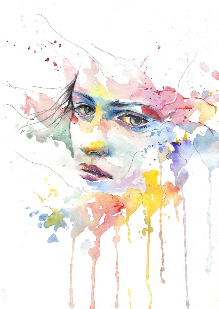 Vibrant watercolor portrait of a woman's face, symbolizing the creative potential of a graphic design side hustle